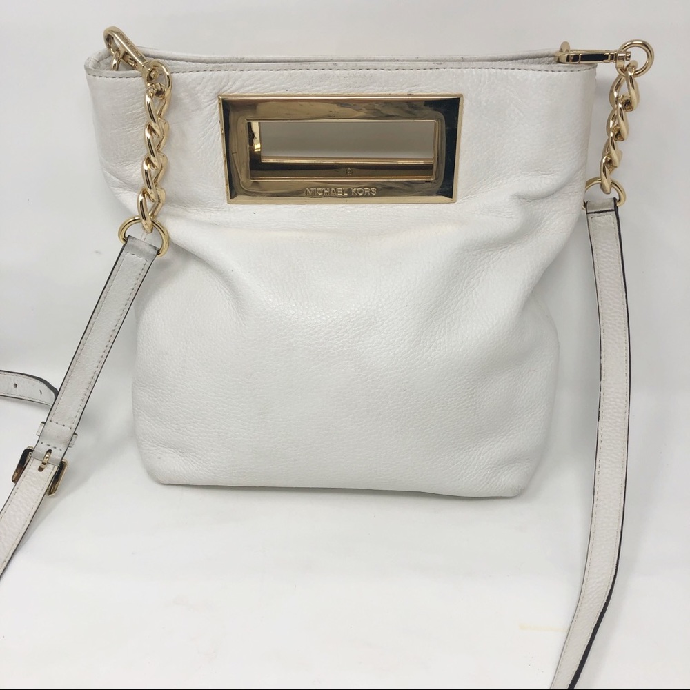 Michael Kors white leather chain crossbody bag